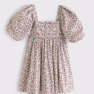 Abercrombie & Fitch Red Smocked Puff Sleeve Strawberry Mini Dress